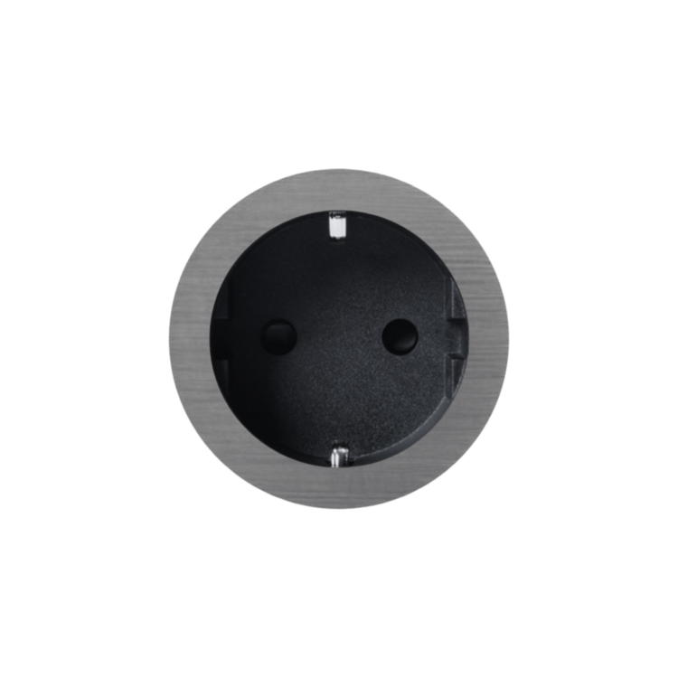 ROND 2.0 stopcontact zwart - randaarding - geborsteld grijs - aluminium