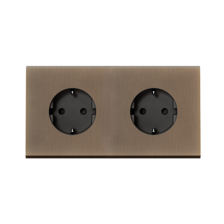 MODELEC dubbel stopcontact geborsteld brons - Randaarde - Nederland