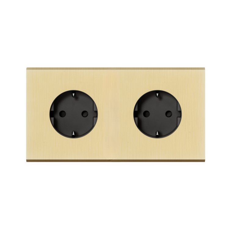 MODELEC dubbel stopcontact geborsteld messing - Randaarde - Nederland