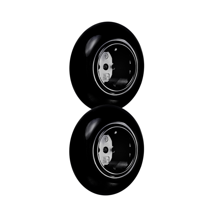 2-voudig stopcontact mat zwart inbouw rond 80 mm