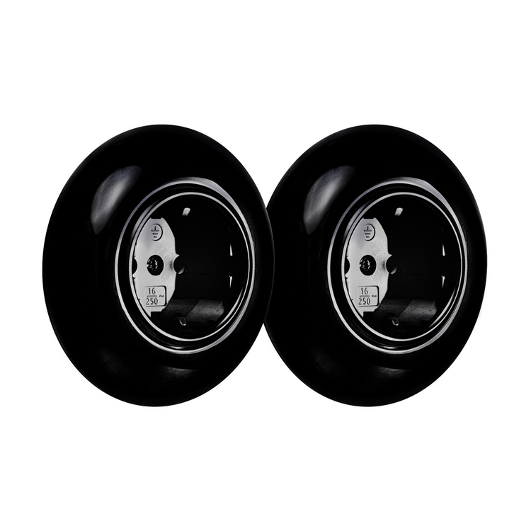 2-voudig stopcontact mat zwart inbouw rond 80 mm