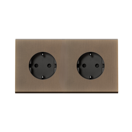 MODELEC dubbel stopcontact geborsteld brons - Randaarde - Nederland
