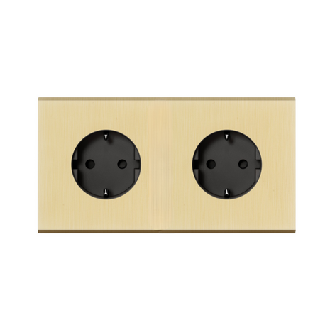 MODELEC dubbel stopcontact geborsteld messing - Randaarde - Nederland