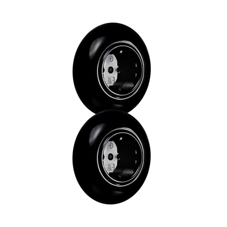 2-voudig stopcontact mat zwart inbouw rond 80 mm