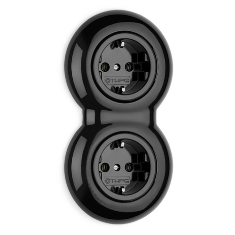 2-voudig stopcontact zwart porselein inbouw rond