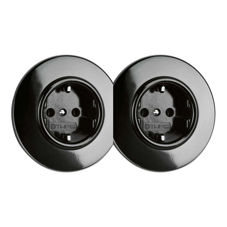 2-voudig stopcontact zwart bakeliet inbouw rond