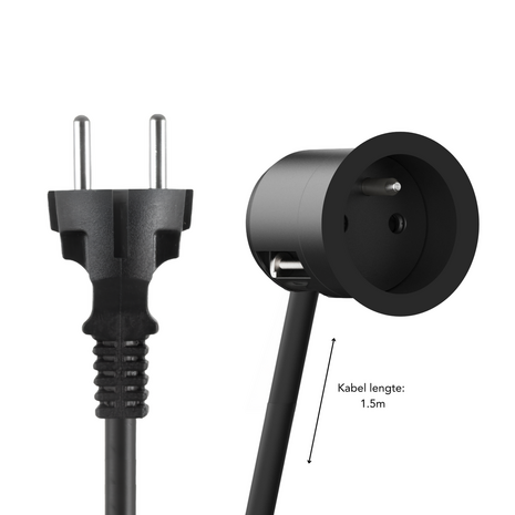 De Oude Schakelaar - ROND by Prado unifit stopcontact zwart 52 mm inclusief stekker