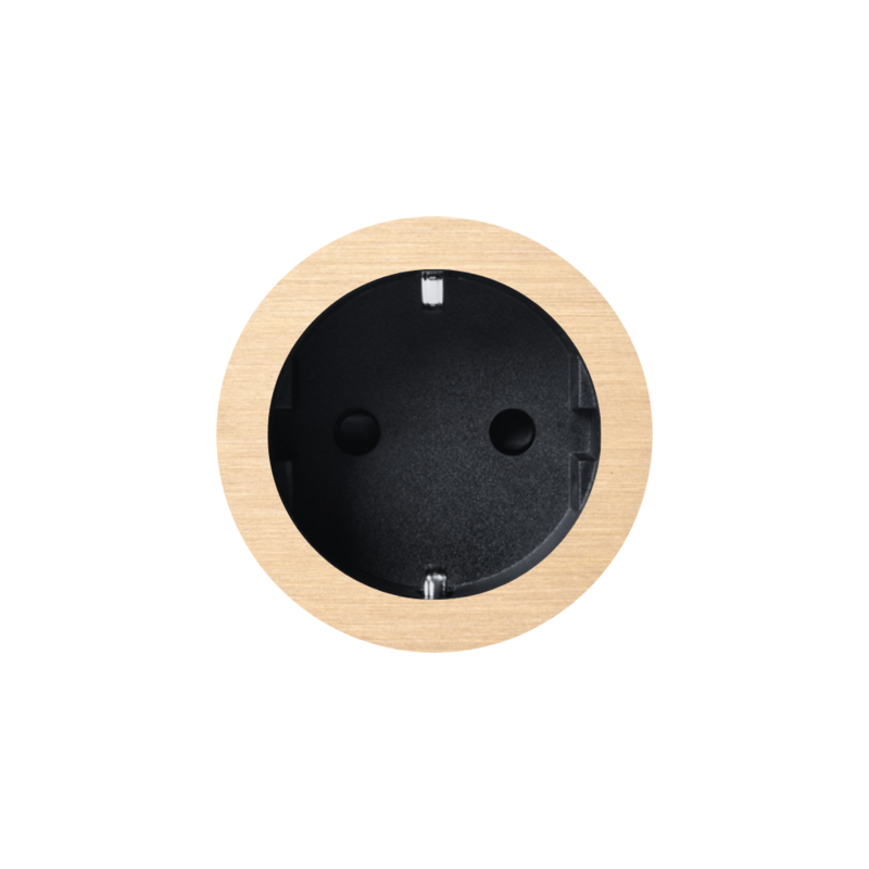 ROND 2.0 stopcontact zwart - randaarde - geborsteld messing