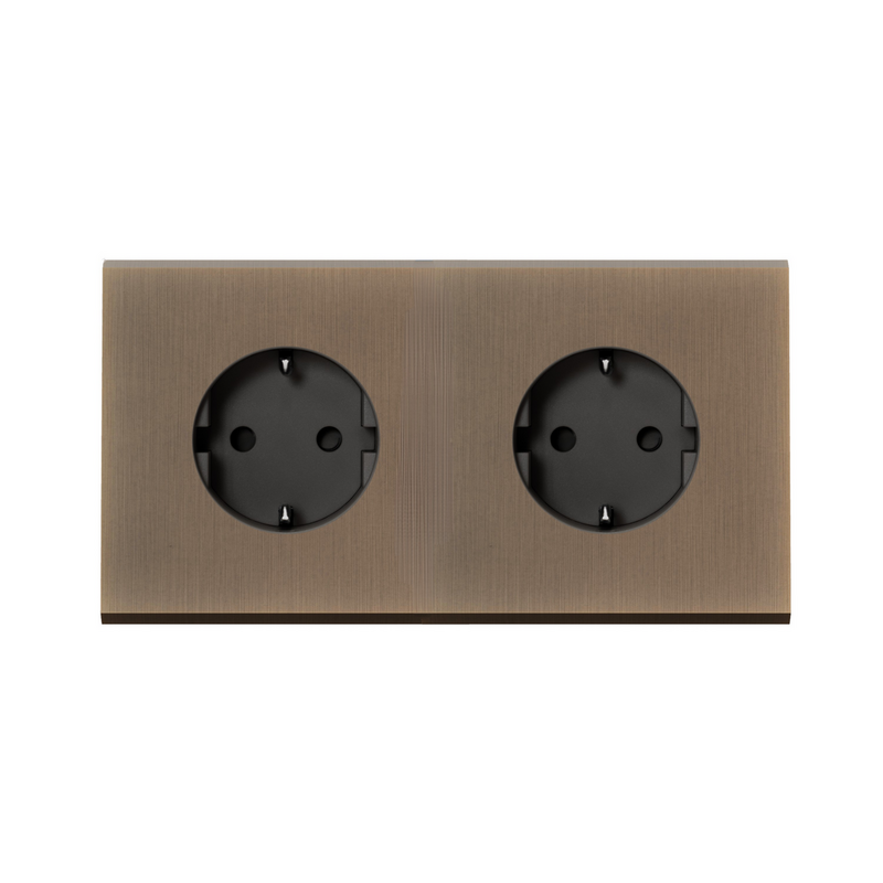 MODELEC dubbel stopcontact geborsteld brons - Randaarde - Nederland