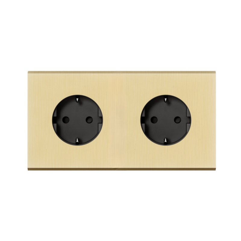 MODELEC dubbel stopcontact geborsteld messing - Randaarde - Nederland