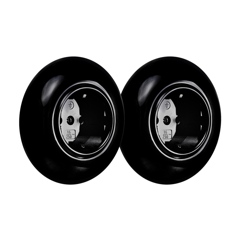 2-voudig stopcontact mat zwart inbouw rond 80 mm