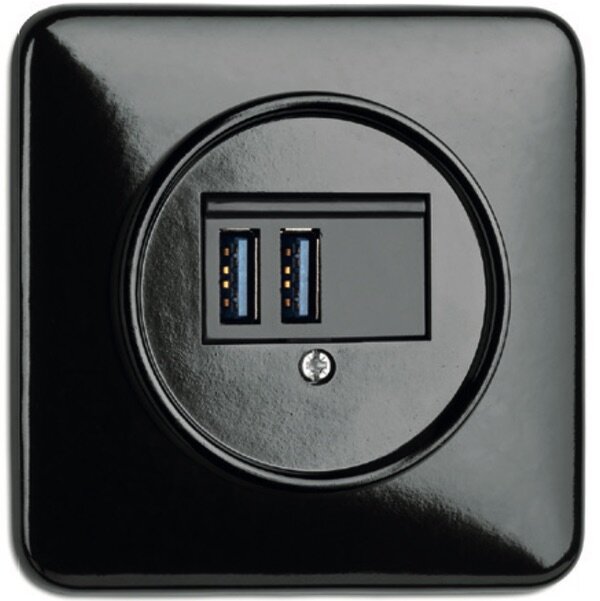 USB aansluiting inbouw bakeliet zwart vierkant