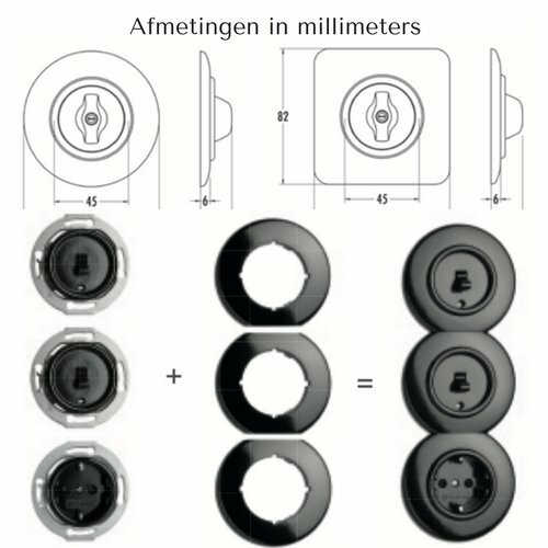 Afmetingen zwart bakeliet schakelaar