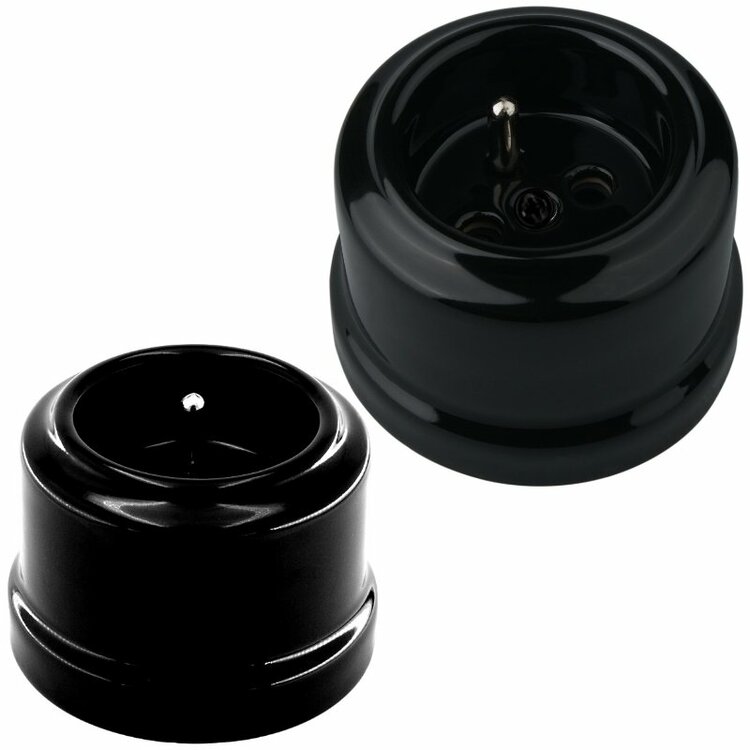 Opbouw porselein stopcontact zwart penaarding belgie / frankijk