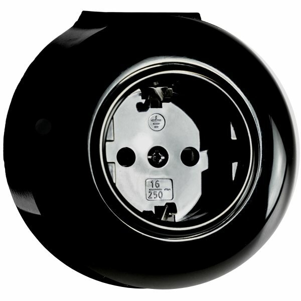 Opbouw stopcontact zwart rond randaarde