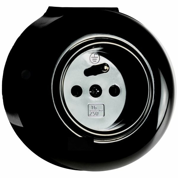 Opbouw stopcontact zwart rond penaarde