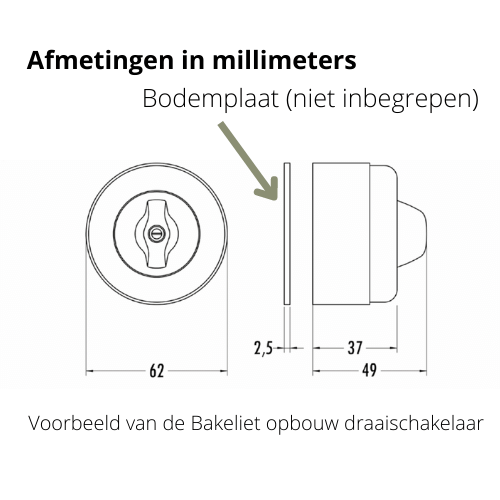 Afmetingen van een opbouw bakeliet stopcontact of schakelaar