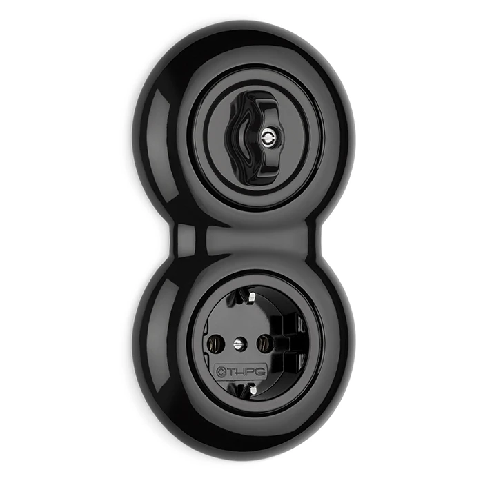 Zwart porselein stopcontact wandcontactdoos inbouw combinatie