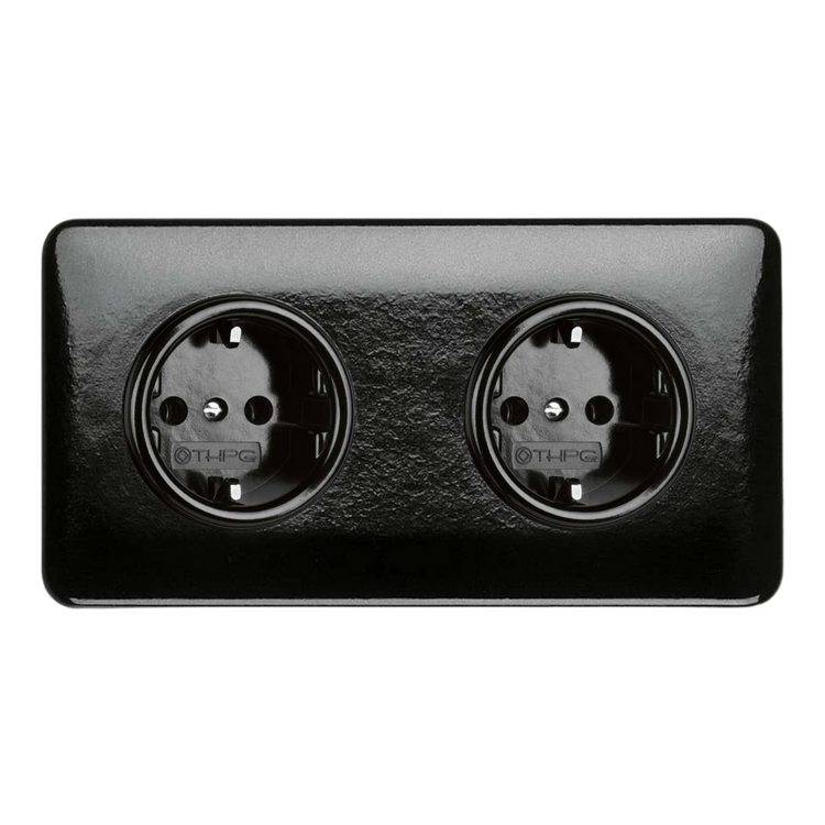 2-voudig stopcontact zwart bakeliet inbouw vierkant