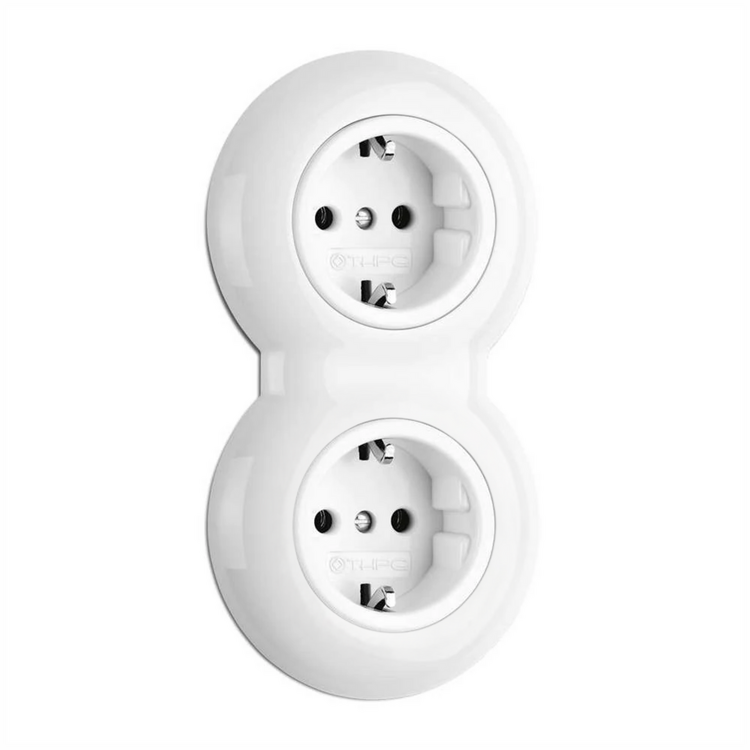 2-voudig stopcontact wit porselein inbouw rond