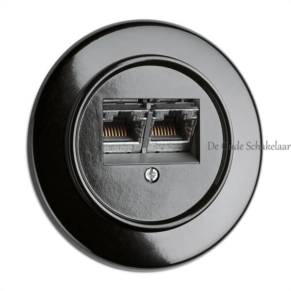 Bakeliet RJ45 netwerkaansluiting rond zwart - jaren 30 schakelmateriaal THGP