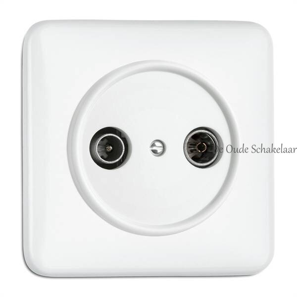 Duroplast wit bakeliet CAI aansluiting wandcontactdoos inbouw vierkant