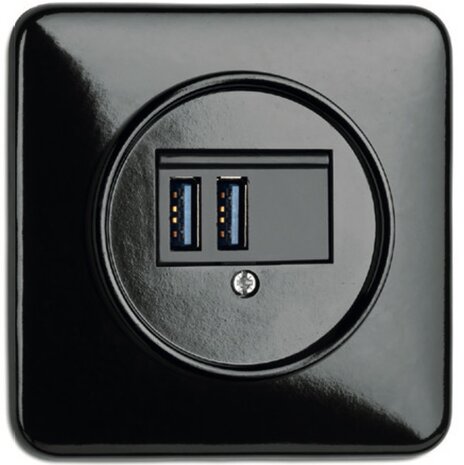 USB aansluiting inbouw bakeliet zwart vierkant