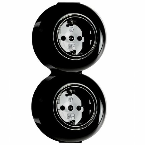 Dubbel stopcontact zwart opbouw 2-voudig wcd