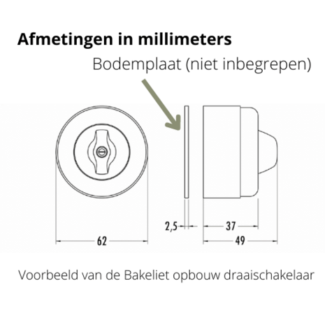 Afmetingen van een opbouw bakeliet stopcontact of schakelaar