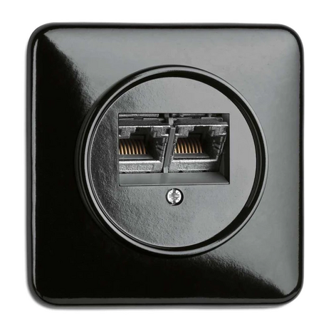 Bakeliet RJ45 netwerkaansluiting vierkant zwart - jaren 30 schakelmateriaal THGP