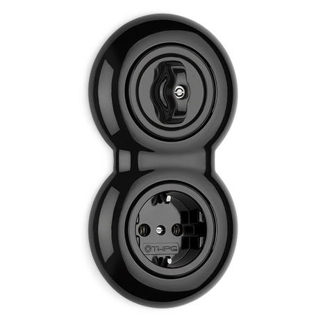 Zwart porselein stopcontact wandcontactdoos inbouw combinatie