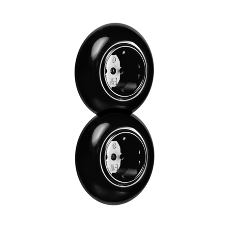 2-voudig stopcontact zwart inbouw rond 80 mm