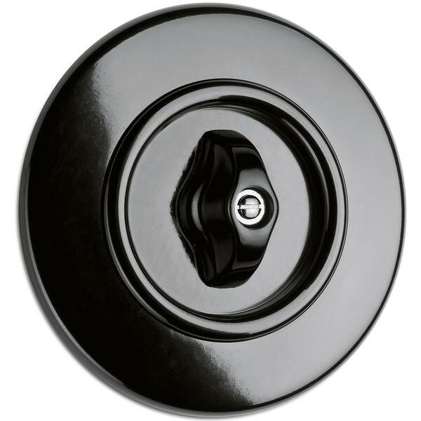 Bakeliet draaischakelaar inbouw zwart met rond afdekraam