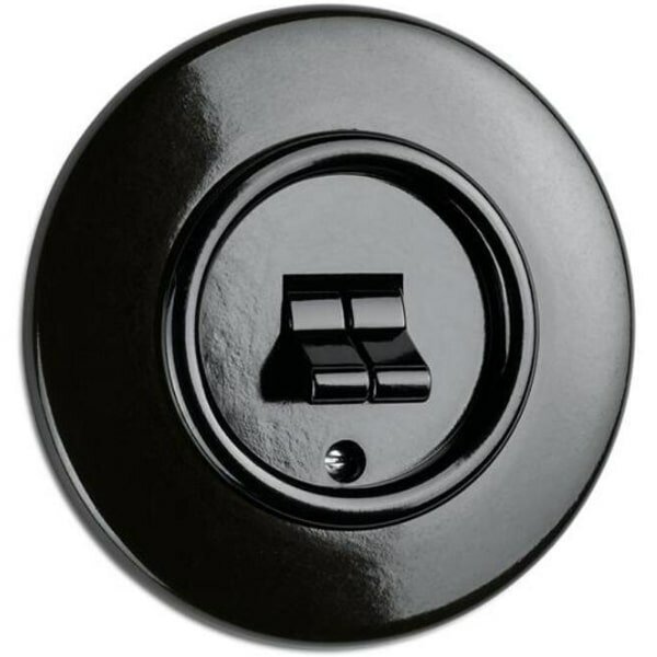 Bakeliet dubbele schakelaar inbouw zwart rond - THPG 100571