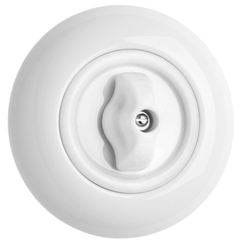 Porselein draaischakelaar wit inbouw - rond porseleinen schakelmateriaal