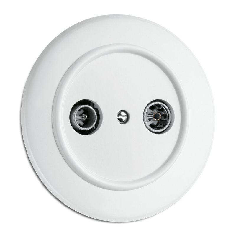 Wit bakeliet CAI aansluiting wandcontactdoos inbouw rond