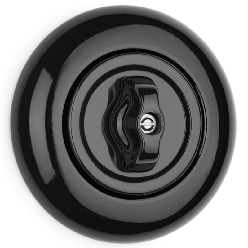 Porselein draaischakelaar zwart inbouw - rond porseleinen schakelmateriaal