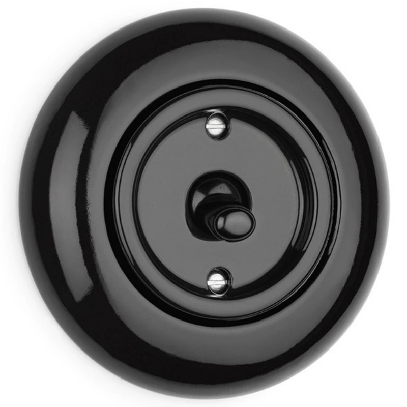 Porselein kiepschakelaar - kiep - schakelaar zwart inbouw rond afdekraam