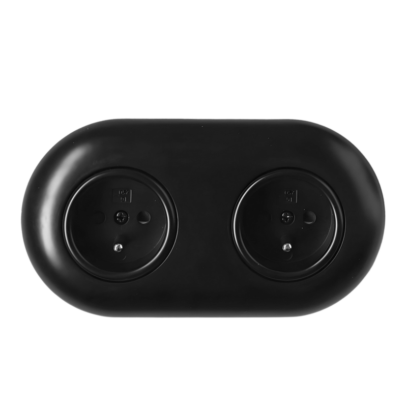 2-voudig stopcontact mat zwart inbouw rond 85 mm