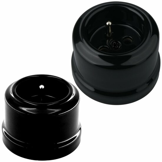 Opbouw porselein stopcontact zwart penaarding belgie / frankijk