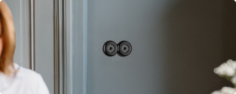 Dubbele wip schakelaar zwart porselein inbouw industrieel