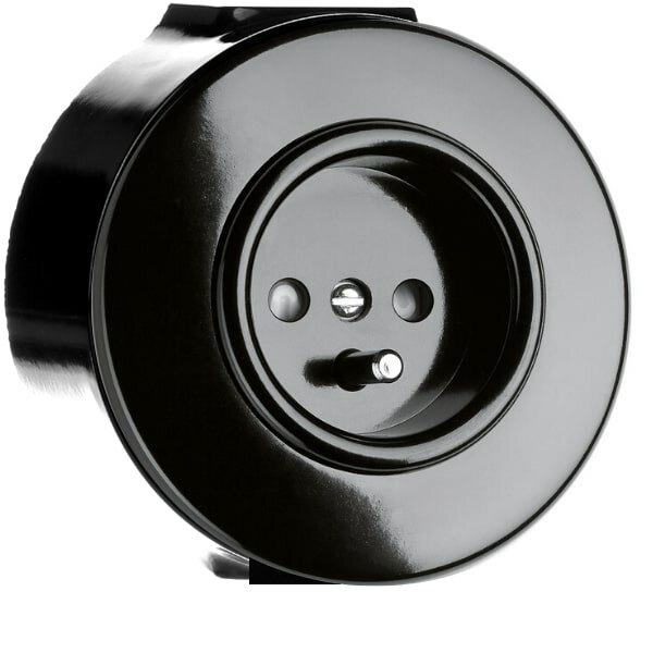 Bakeliet opbouw stopcontact penaarde België zwart - 86 mm