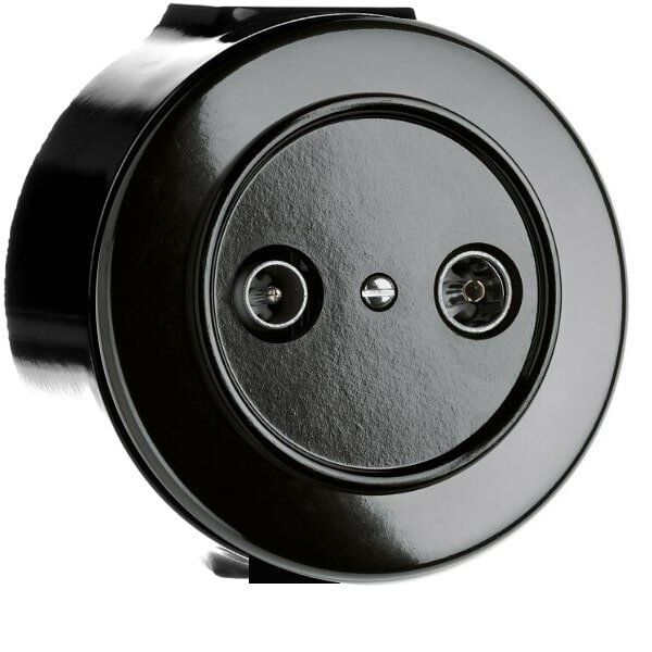 Bakeliet TV aansluiting CAI opbouw zwart - 86 mm