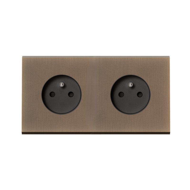 MODELEC dubbel stopcontact geborsteld brons - penaarde