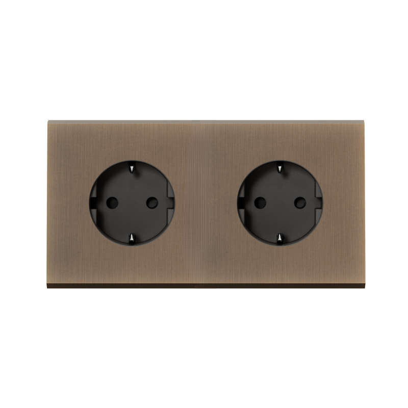 MODELEC dubbel stopcontact geborsteld brons - randaarde