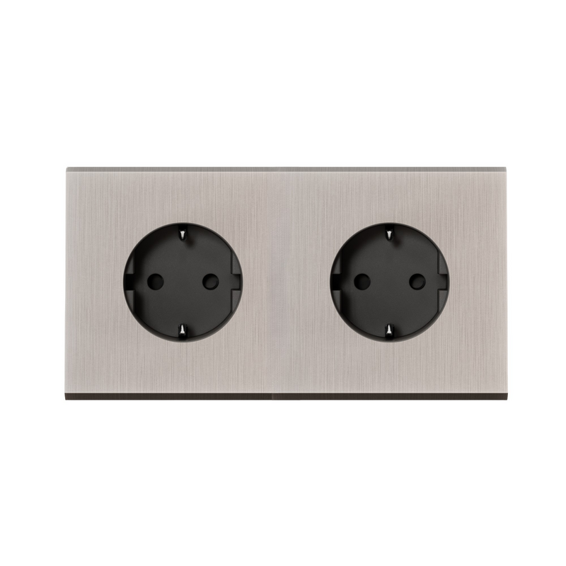 MODELEC dubbel stopcontact geborsteld staal - randaarde