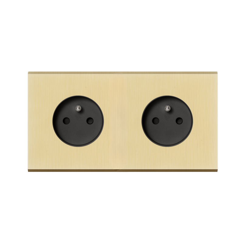 MODELEC dubbel stopcontact geborsteld messing - penaarde