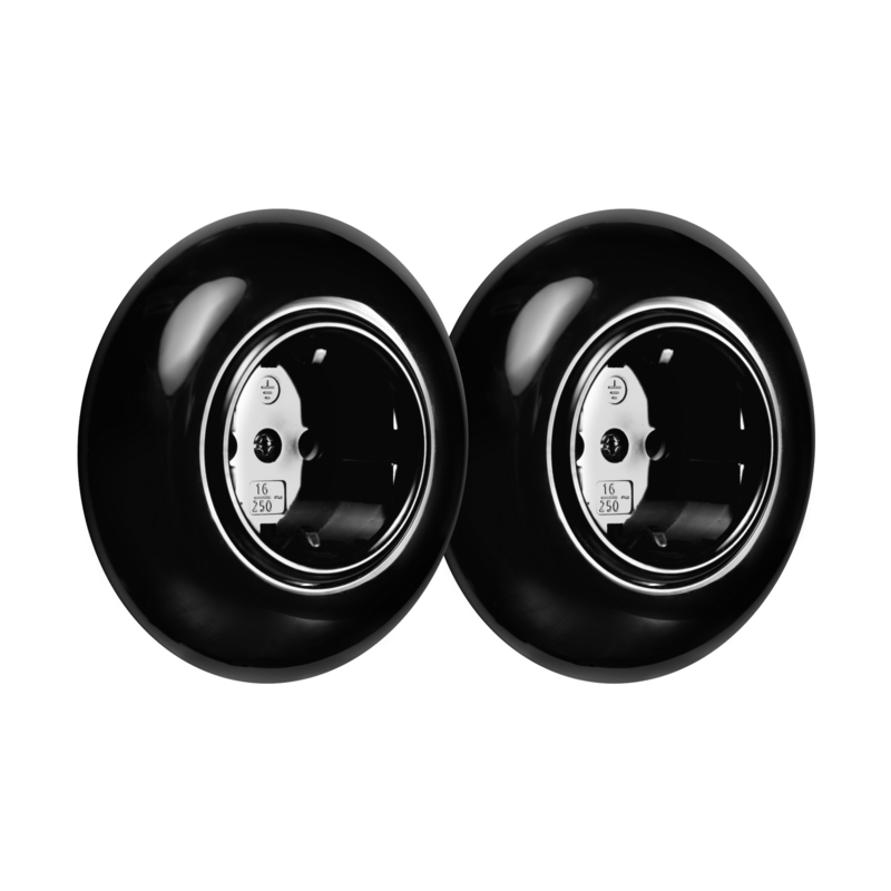 2-voudig stopcontact zwart inbouw rond 80 mm