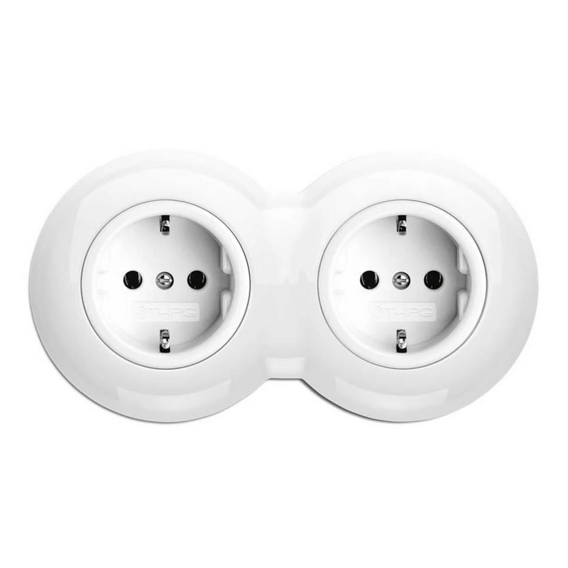 2-voudig stopcontact wit porselein inbouw rond