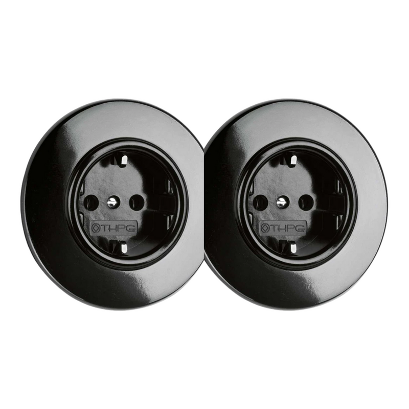 2-voudig stopcontact zwart bakeliet inbouw rond